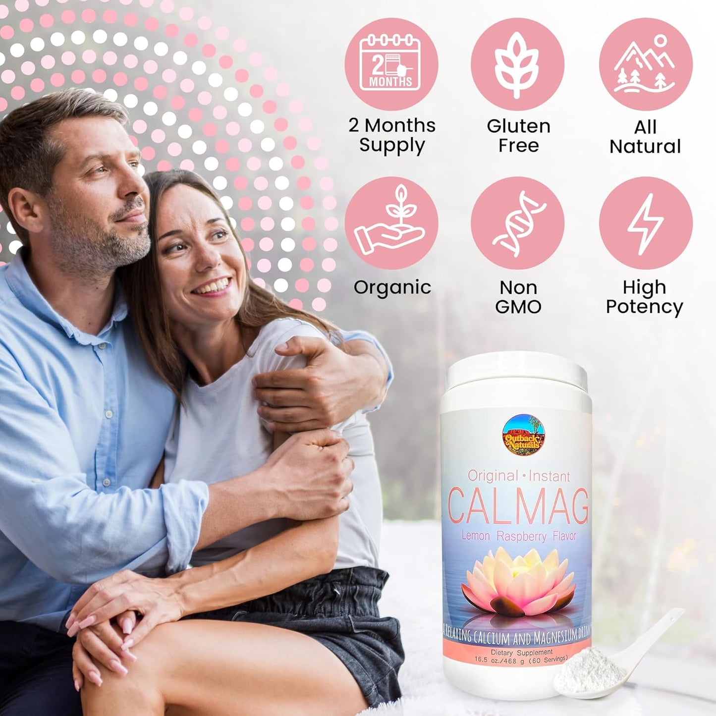 Outback Naturals CalMag 2:1 Lemon Raspberry Powder - High Absorption Calcium Magnesium Citrate Supplement for Bone Health, Stress Relief, and Sleep - 16.5oz