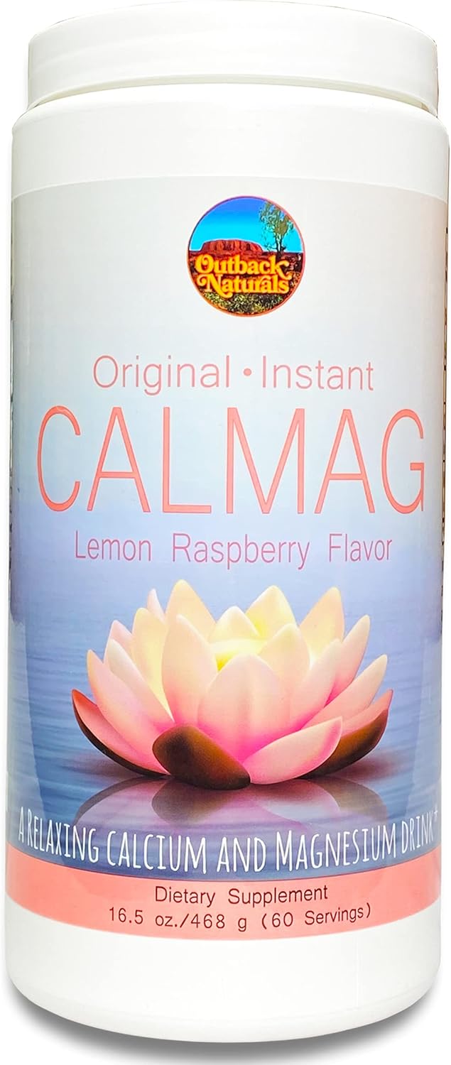 Outback Naturals CalMag 2:1 Lemon Raspberry Powder - High Absorption Calcium Magnesium Citrate Supplement for Bone Health, Stress Relief, and Sleep - 16.5oz