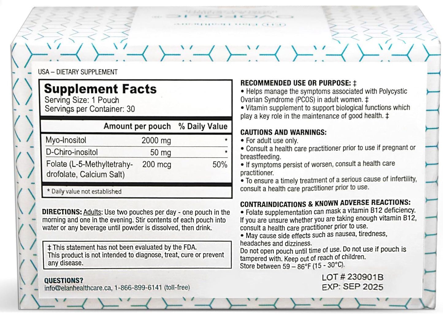 Ovofolic Inositol Supplement with Myo-Inositol, D-Chiro Inositol, and Active Folate - 30 Sachets