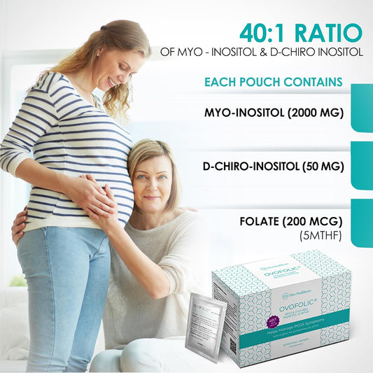 Ovofolic Inositol Supplement with Myo-Inositol, D-Chiro Inositol, and Folate - 40:1 Ratio for Hormone Balance and Ovarian Support - 60 Sachets