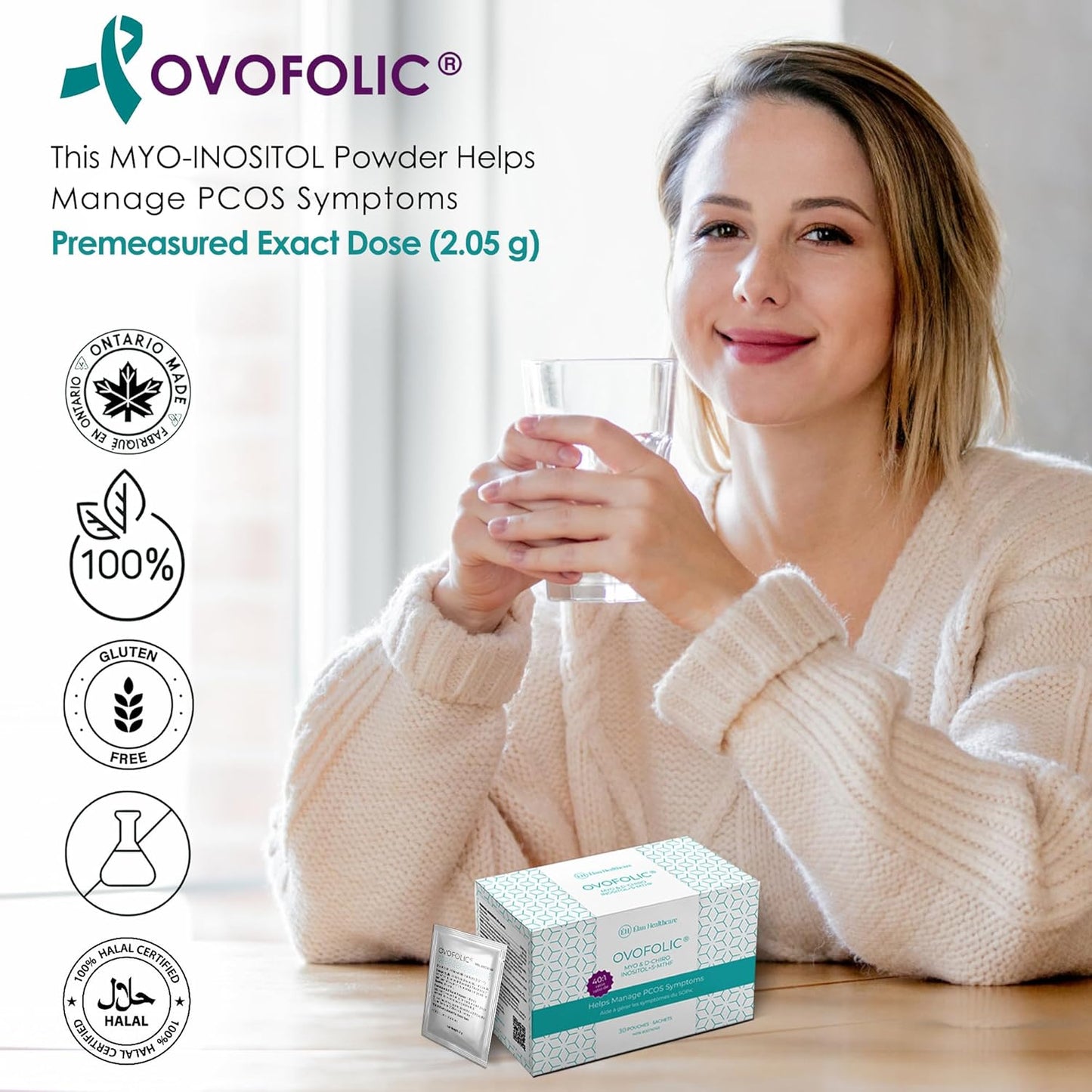 Ovofolic Inositol Supplement with Myo-Inositol, D-Chiro Inositol, and Active Folate - 30 Sachets
