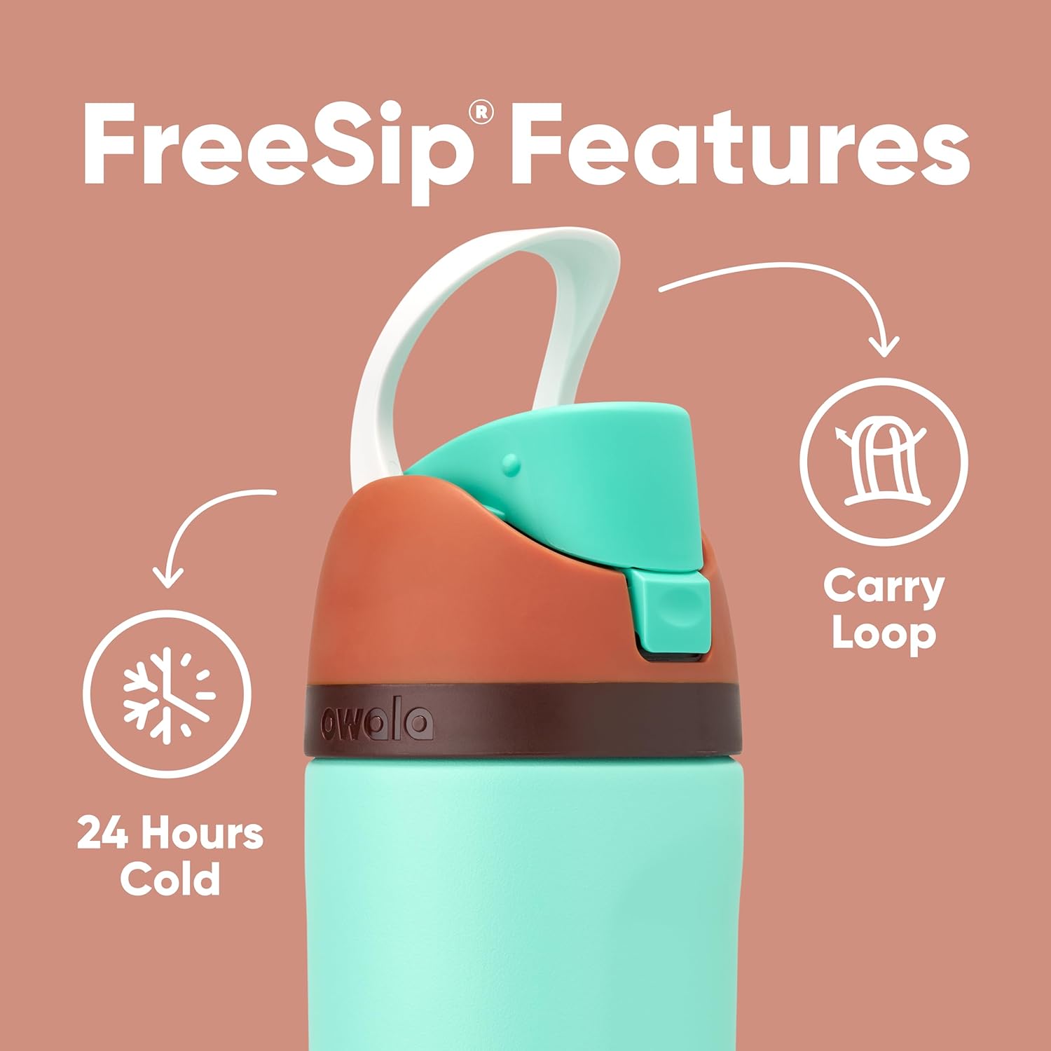 Owala Kids FreeSip Insulated Stainless Steel Water Bottle with Straw - BPA-Free 16 oz for Sports, Travel, School - Mint Chocolate