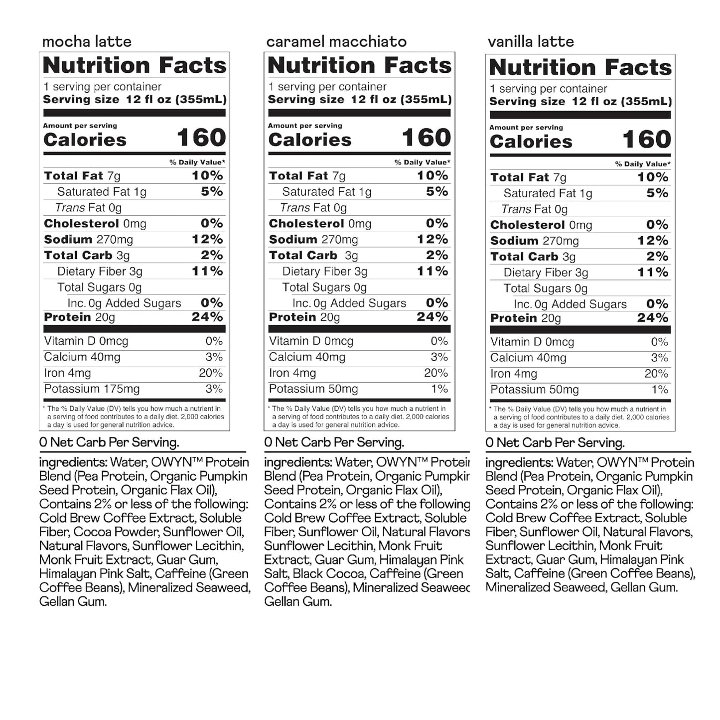 OWYN Only What You Need Doubleshot Variety Pack, Dairy Free Keto Protein Coffee Shake, 0g Sugar, 20g Plant Based Protein, 180mg Caffeine, Gluten & Soy Free, Non-GMO, Vegan - 36 Pack (12 Fl Oz Bottles)