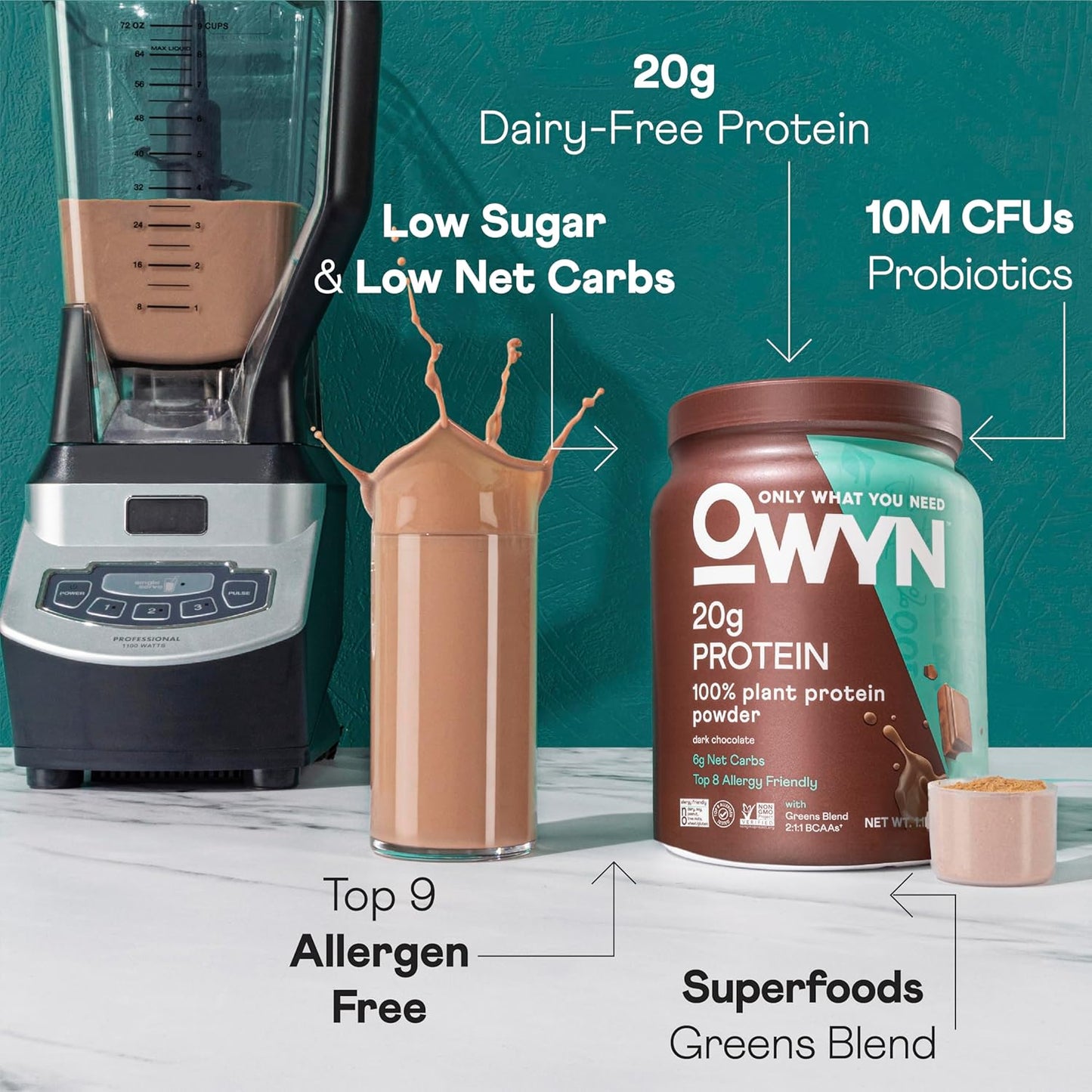 OWYN Plant-Based Protein Powder in Dark Chocolate - 1.17 lbs, Only What You Need