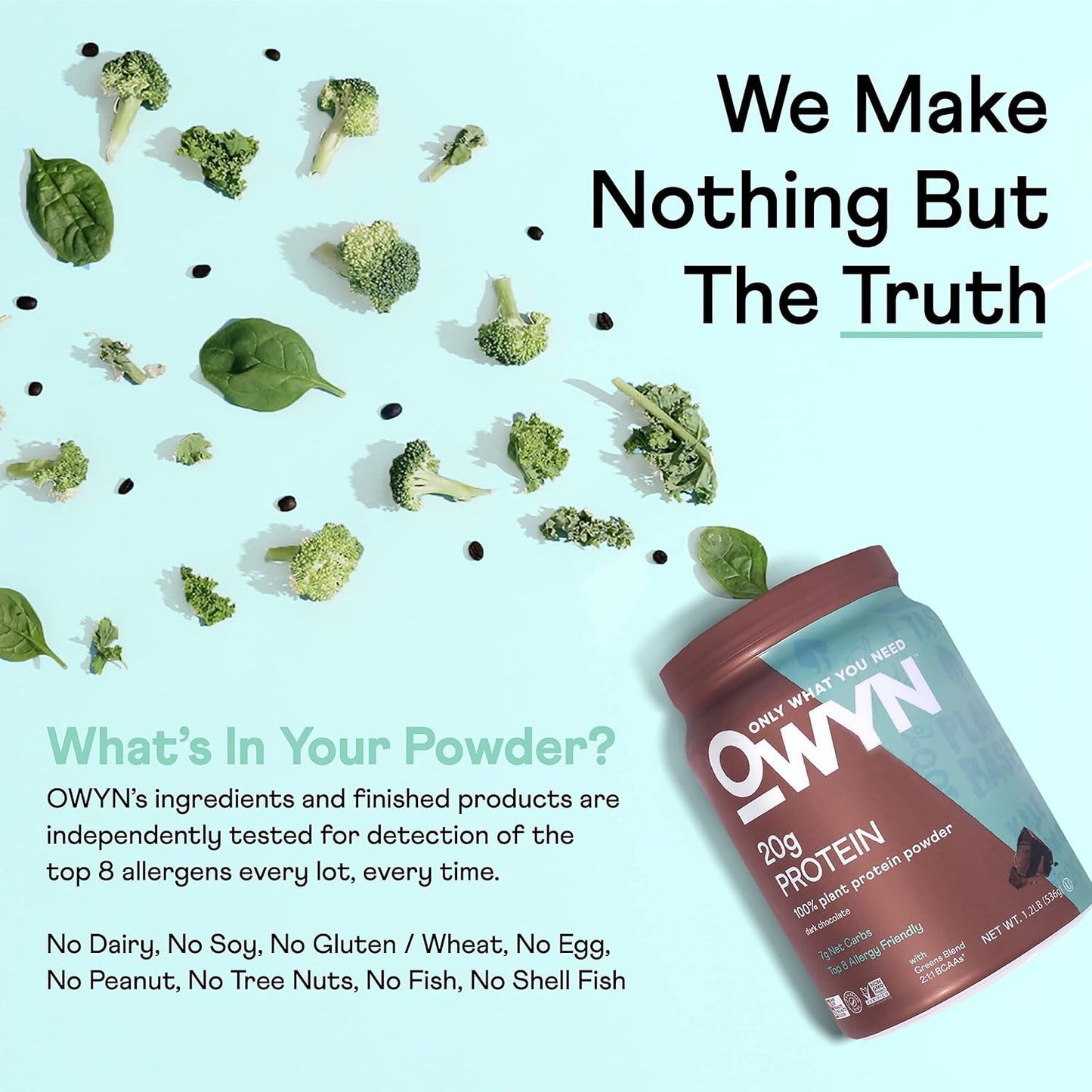 OWYN Plant-Based Protein Powder in Dark Chocolate - 1.17 lbs, Only What You Need