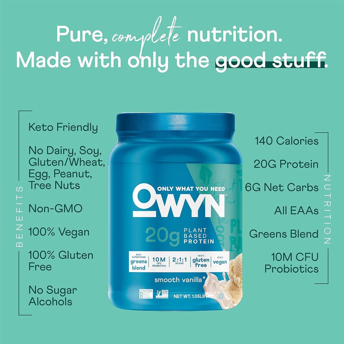 OWYN Plant-Based Protein Powder in Smooth Vanilla Flavor - 1.05 lbs