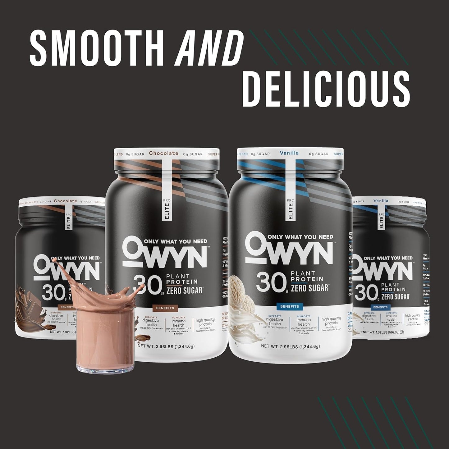 OWYN Pro Elite High Protein Powder - 30g Vegan Protein for Workout Recovery - Delicious Chocolate Flavor - Zero Sugar - Low Net Carbs - 12 Servings (1.32 LB)