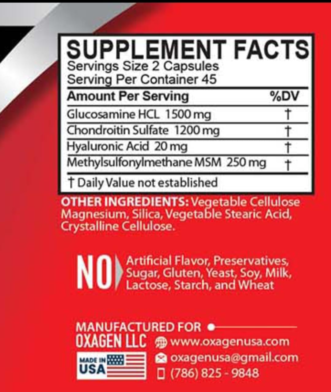 OXA-FLEX Glucosamine Chondroitin MSM Hyaluronic Acid Supplement - 90 Tablets