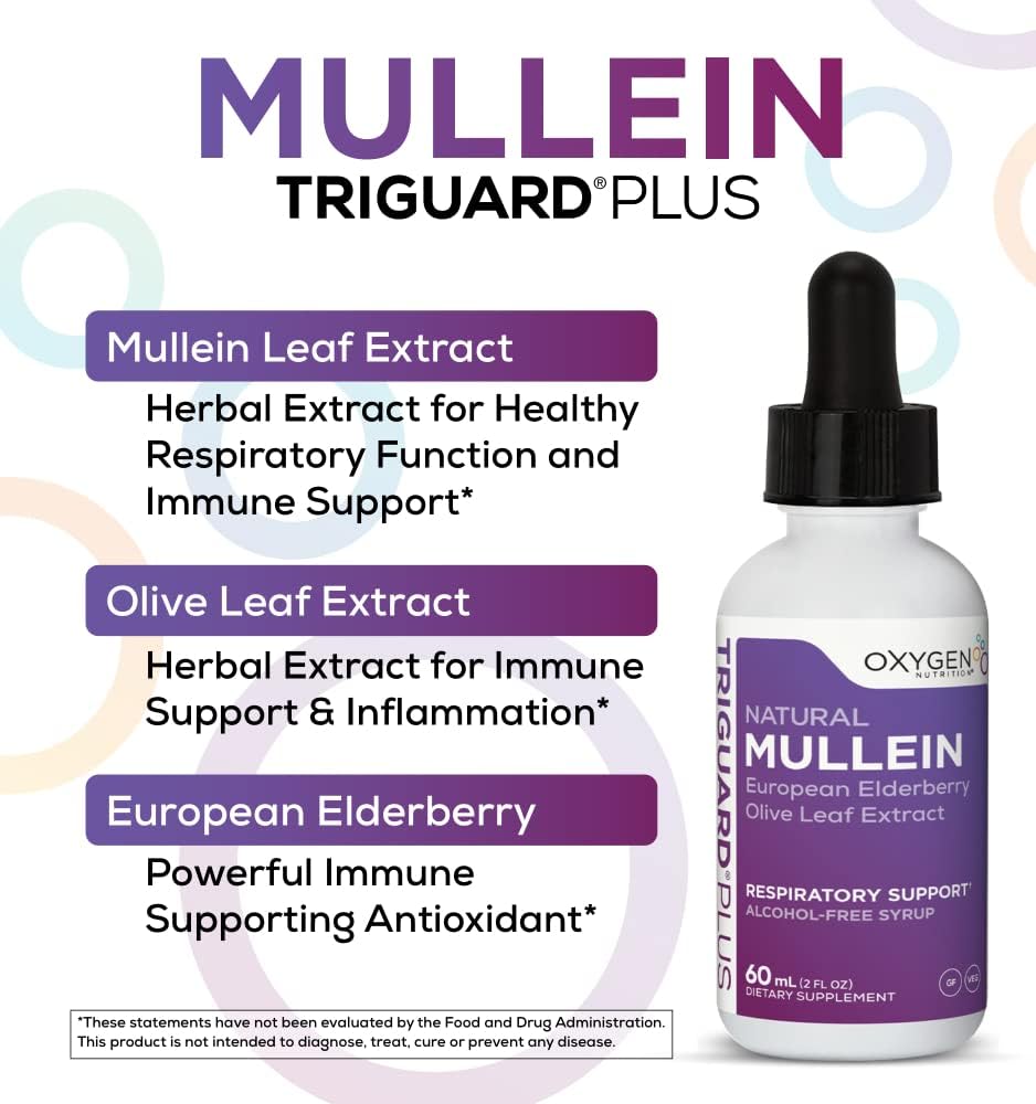 Oxygen Nutrition Mullein Plus Elderberry & Olive Leaf Extract 2 fl oz - Supports Respiratory Health & Immune System | Alcohol-Free, Non-GMO, USA Made