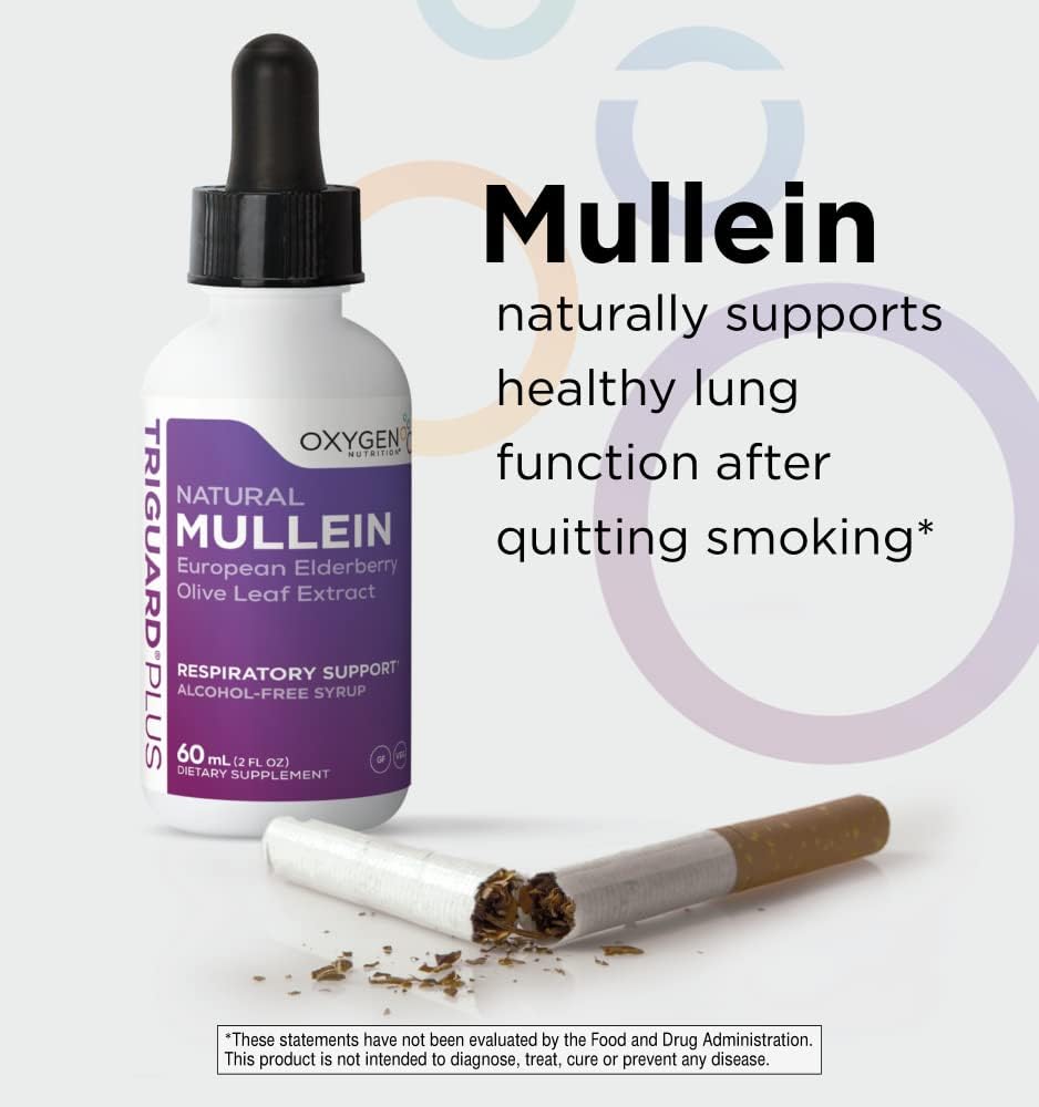 Oxygen Nutrition Mullein Plus Elderberry & Olive Leaf Extract 2 fl oz - Supports Respiratory Health & Immune System | Alcohol-Free, Non-GMO, USA Made