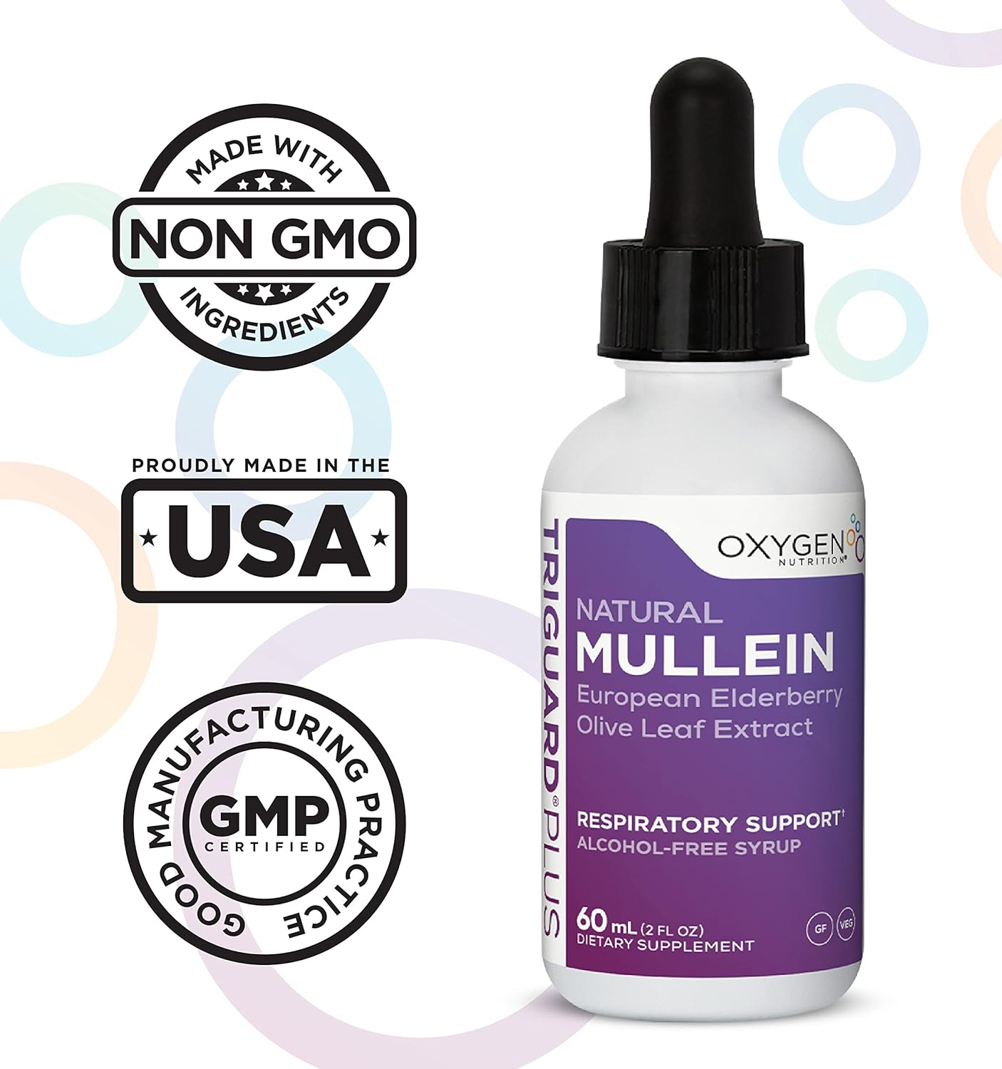 Oxygen Nutrition Mullein Plus Elderberry & Olive Leaf Extract 2 fl oz - Supports Respiratory Health & Immune System | Alcohol-Free, Non-GMO, USA Made