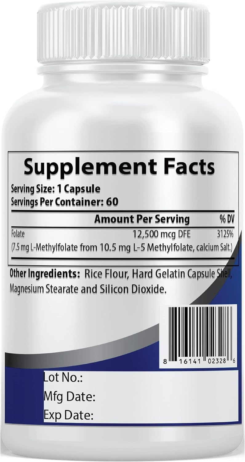 Pacific Nature L-Methylfolate Capsules 7.5mg - Natural Folate Supplement for Health - Gluten Free, Non-GMO Formula