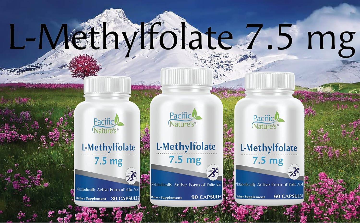 Pacific Nature L-Methylfolate Capsules 7.5mg - Natural Folate Supplement for Health - Gluten Free, Non-GMO Formula