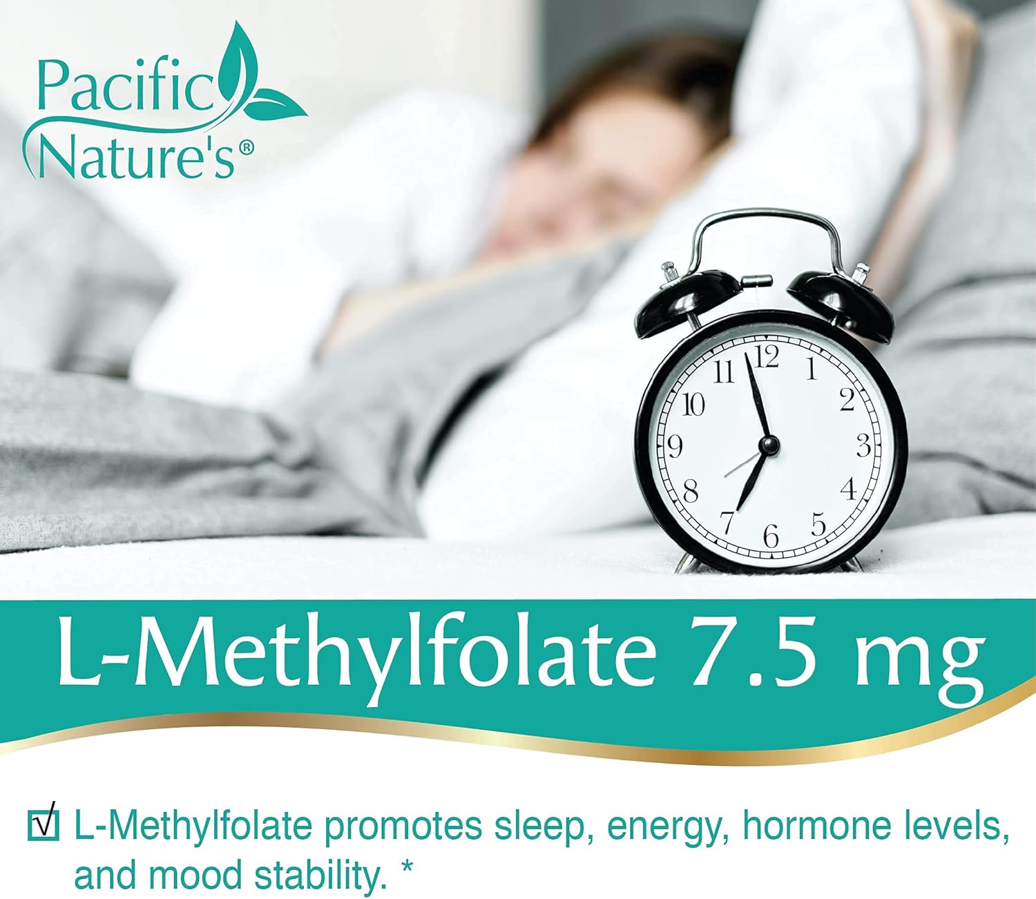 Pacific Nature L-Methylfolate Capsules 7.5mg - Natural Folate Supplement for Health - Gluten Free, Non-GMO Formula