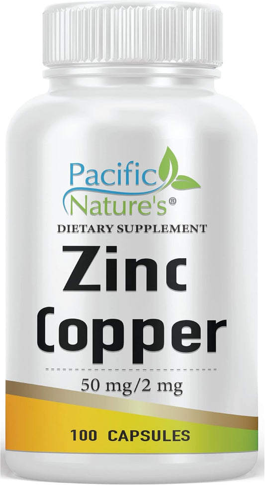 Pacific Nature's Immune Support Zinc Copper Supplement - 100 Capsules with Zinc Gluconate and Copper Sulphate - Gluten Free, Non-GMO Formula