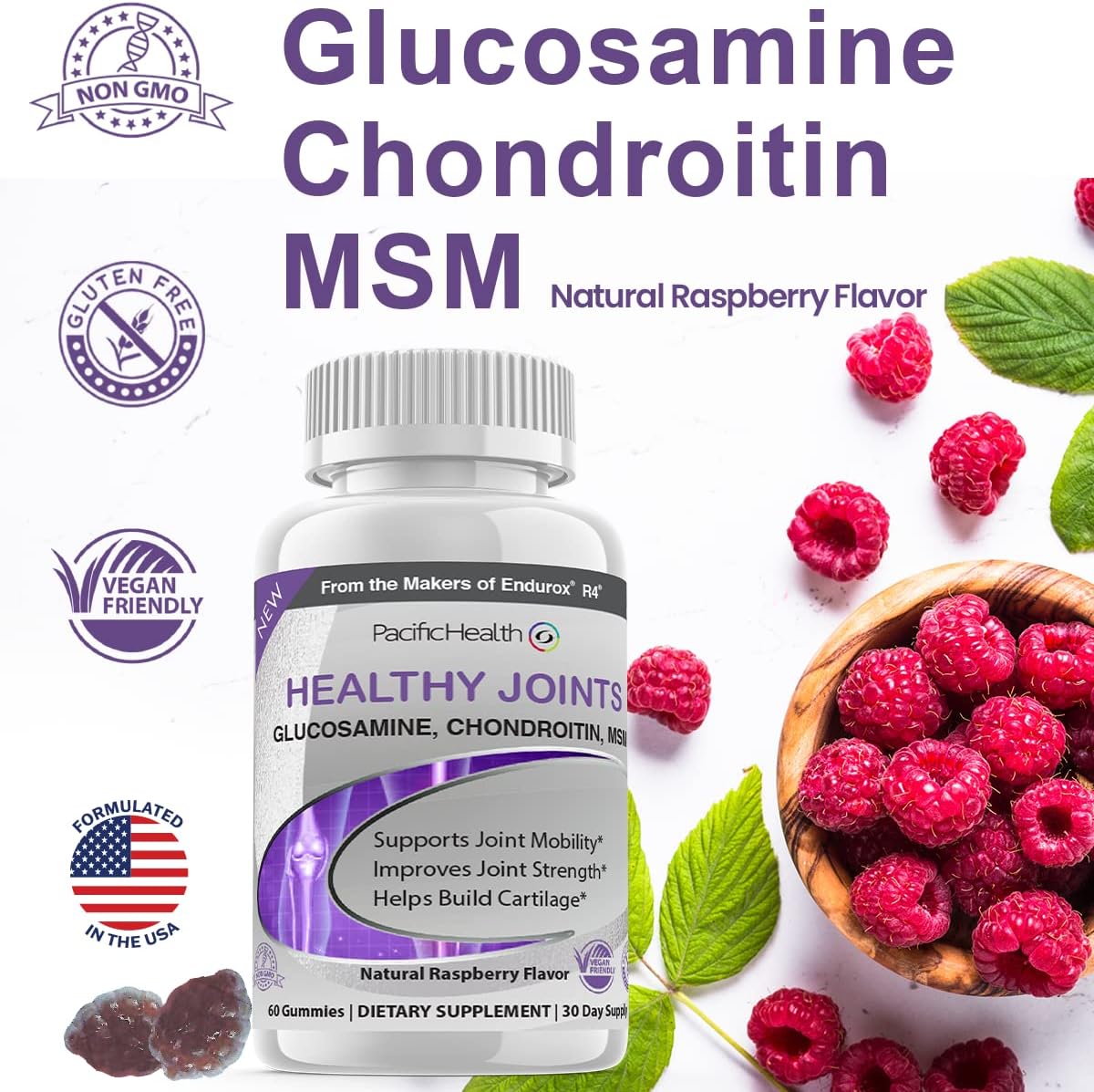 PacificHealth Healthy Joints Gummies - Joint Support with Glucosamine, Chondroitin, and MSM - 60 Gummies for Mobility