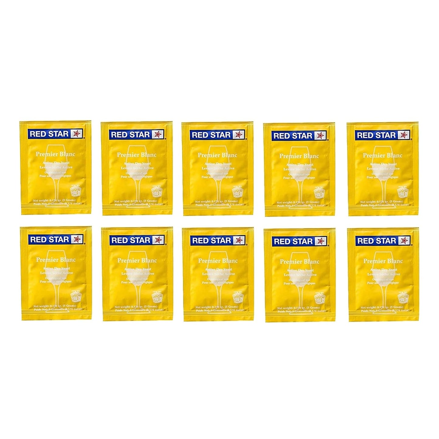 Pack of 10 Red Star Premier Blanc Champagne Yeast & 3.5 oz Jar of Food Grade Yeast Nutrient for Home Brewing