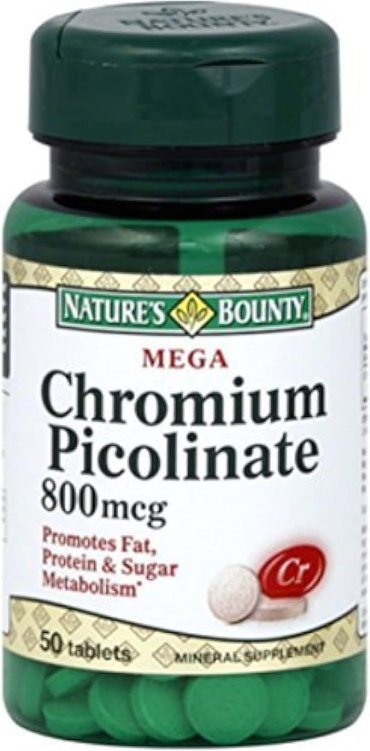 Pack of 100 Nature's Bounty Mega Chromium Picolinate 800 mcg Tablets