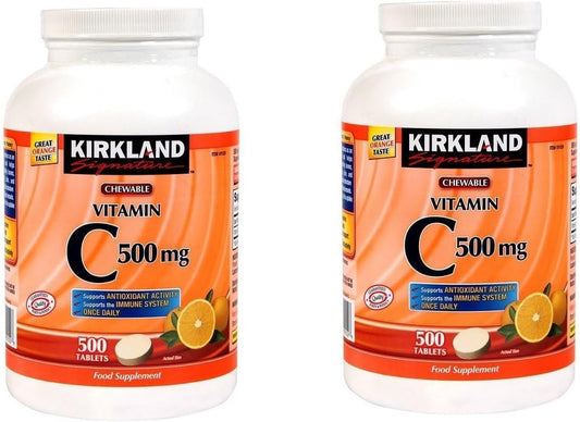 Pack of 1000 Kirkland Vitamin C Chewable Tablets, Tangy Orange Flavor, 500mg - 2 Bottles