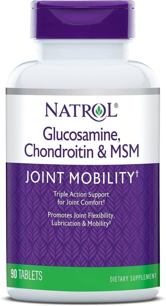 Pack of 12 Natrol Glucosamine, Chondroitin, MSM Tablets - 90 Count for Joint Mobility