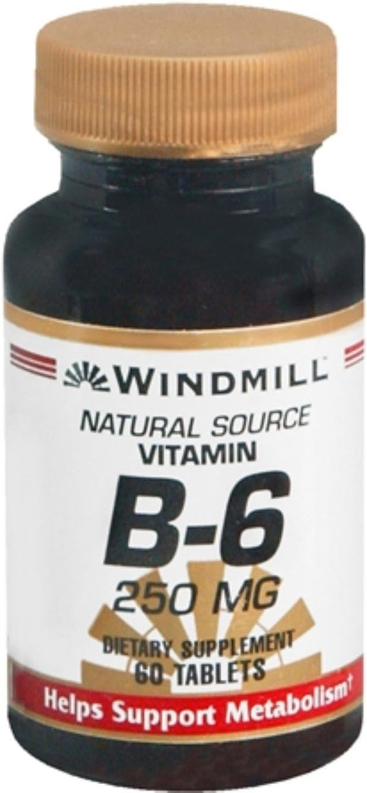 Pack of 120 Windmill Vitamin B-6 250 mg Tablets for Energy Support