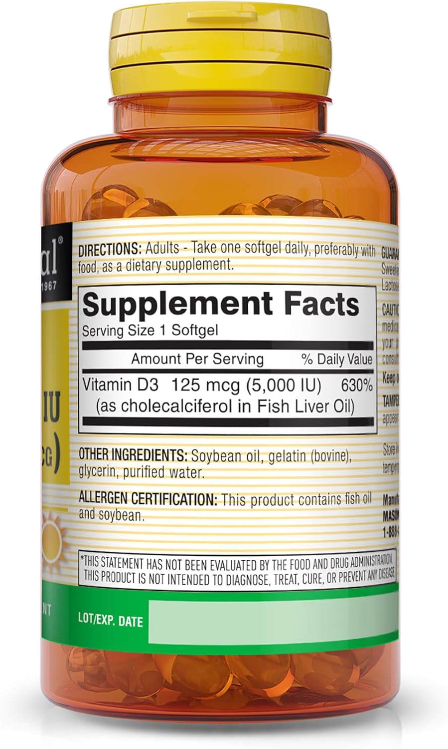 Pack of 150 Mason Natural Vitamin D3 125 mcg (5000 IU) Softgels for Bone, Muscle & Immune Health - BoostGo Australia