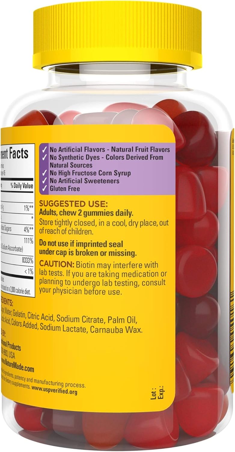 Pack of 180 Nature Made Hair Skin and Nails Gummies with Biotin 2500 mcg for Healthy Hair, Skin & Nails Support
