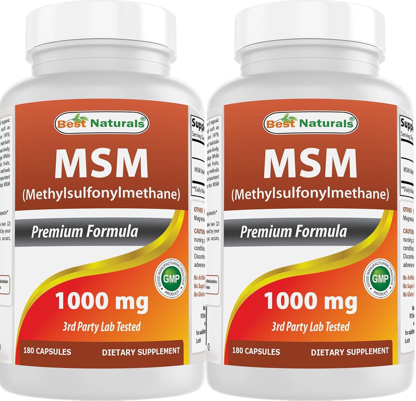 Pack of 2 Best Naturals MSM 1000mg 180 Capsules - 360 Count