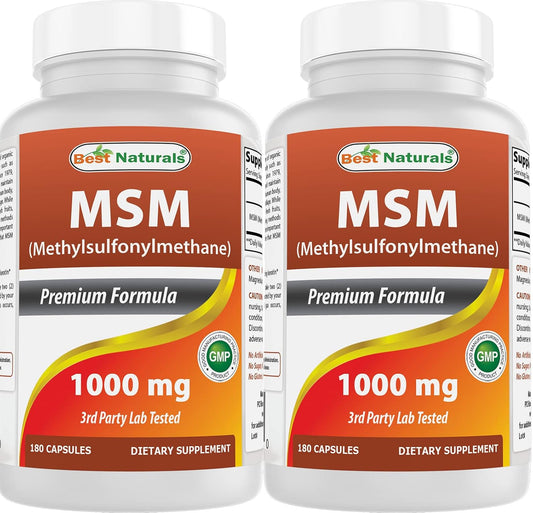 Pack of 2 Best Naturals MSM 1000mg 180 Capsules - 360 Count