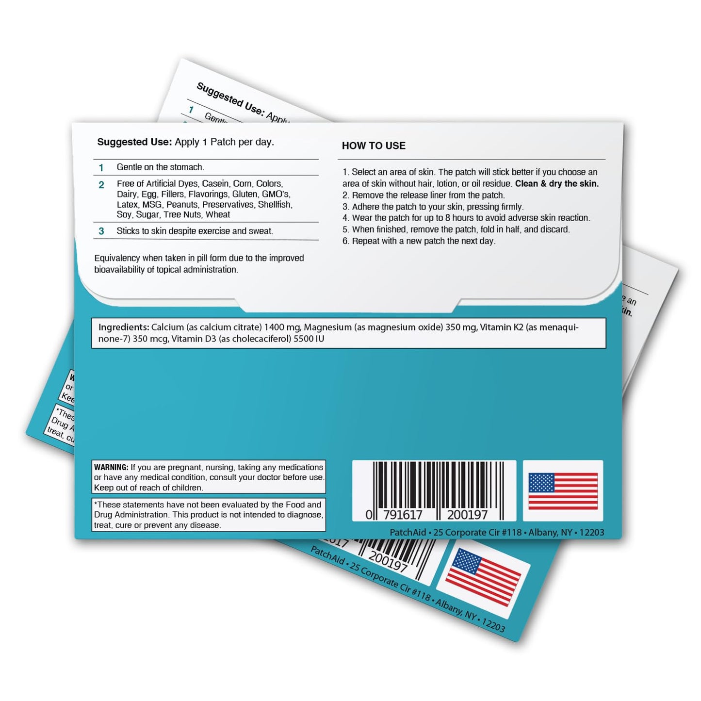 Pack of 2 D3/Calcium Topical Patches by PatchAid - 30-Day Supply