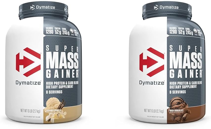 Pack of 2 Dymatize Super Mass Gainer Protein Powder - 6 Pound Gourmet Vanilla & Rich Chocolate with 52g Protein and 1280 Calories