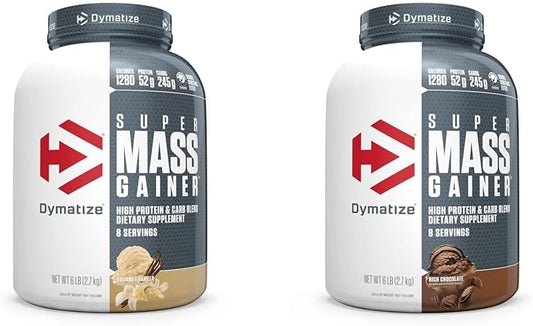 Pack of 2 Dymatize Super Mass Gainer Protein Powder - 6 Pound Gourmet Vanilla & Rich Chocolate with 52g Protein and 1280 Calories