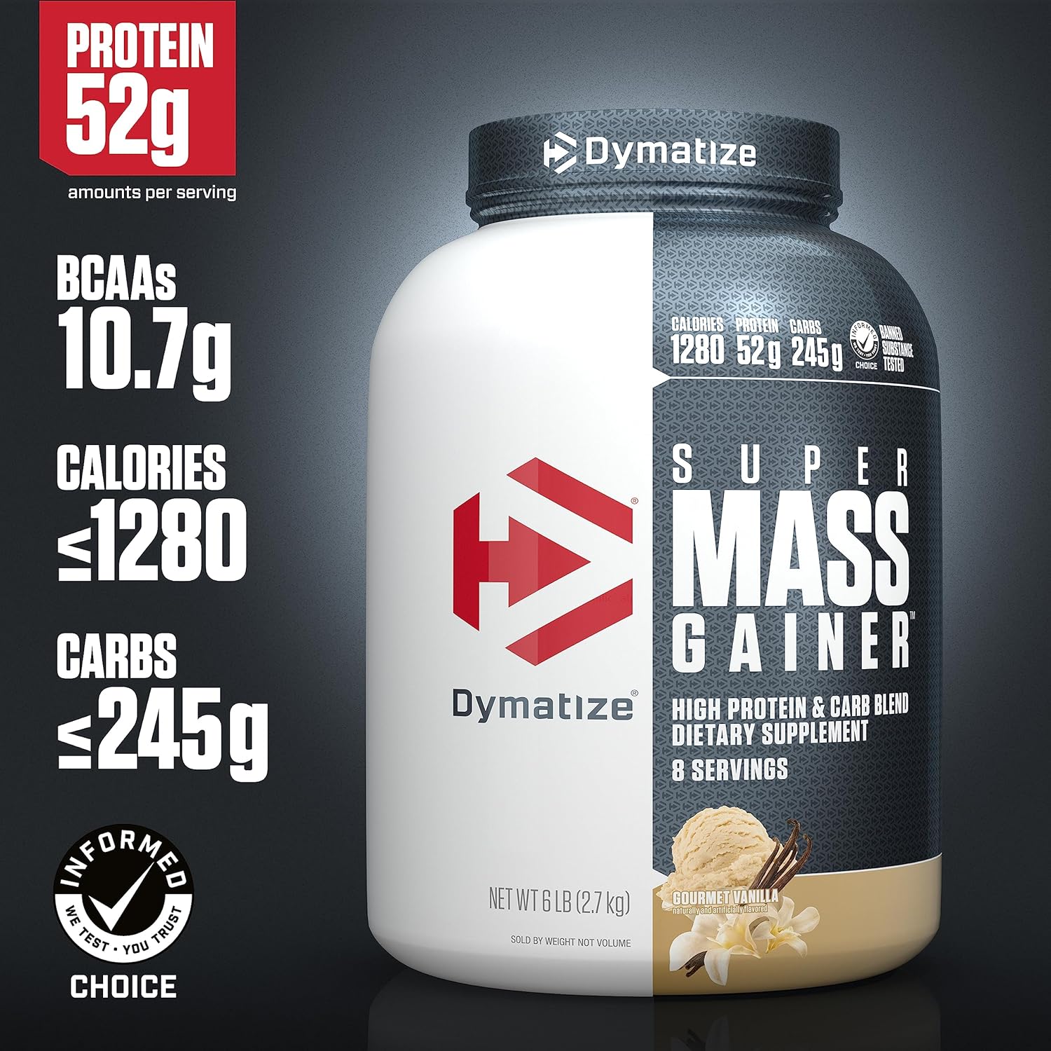 Pack of 2 Dymatize Super Mass Gainer Protein Powder - 6 Pound Gourmet Vanilla & Rich Chocolate with 52g Protein and 1280 Calories