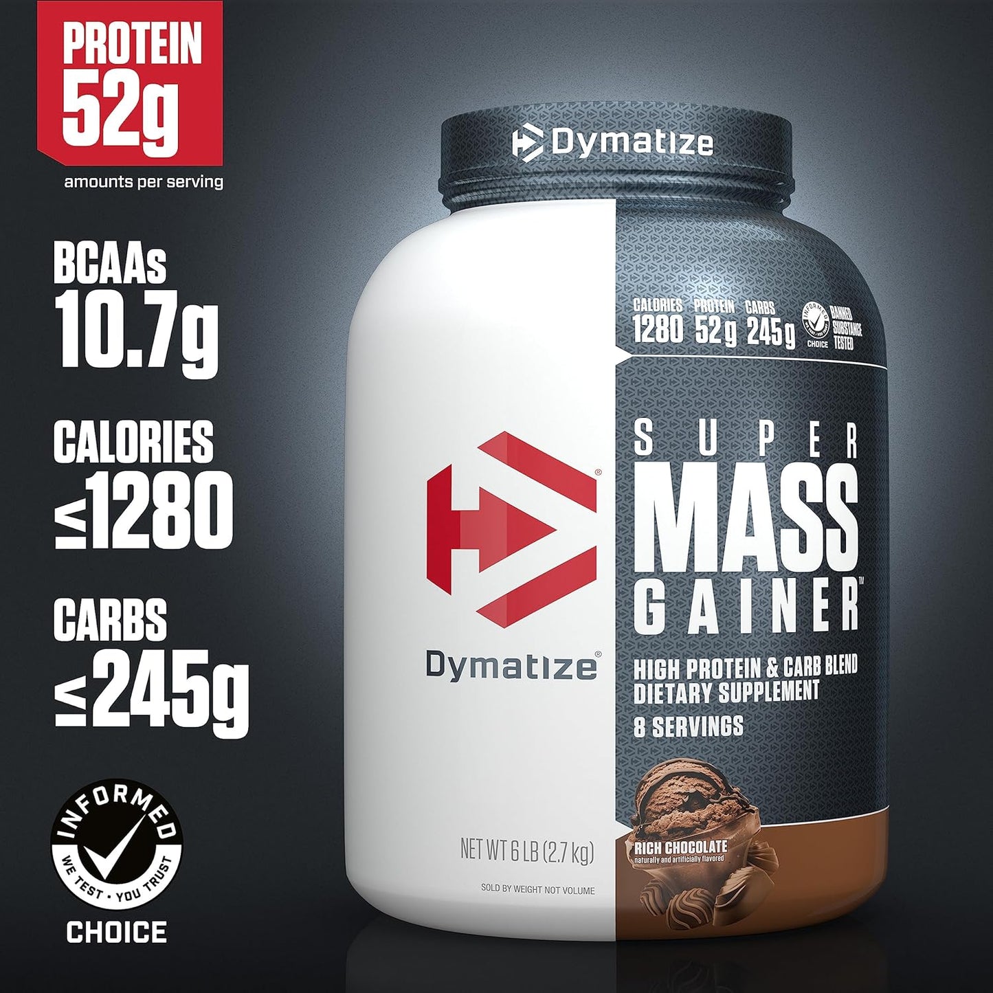Pack of 2 Dymatize Super Mass Gainer Protein Powder - 6 Pound Gourmet Vanilla & Rich Chocolate with 52g Protein and 1280 Calories