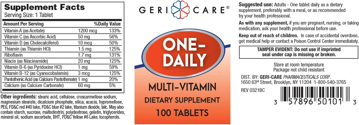 Pack of 2 GeriCare One-Daily Multi-Vitamin Tablets - 100 Count Dietary Supplement