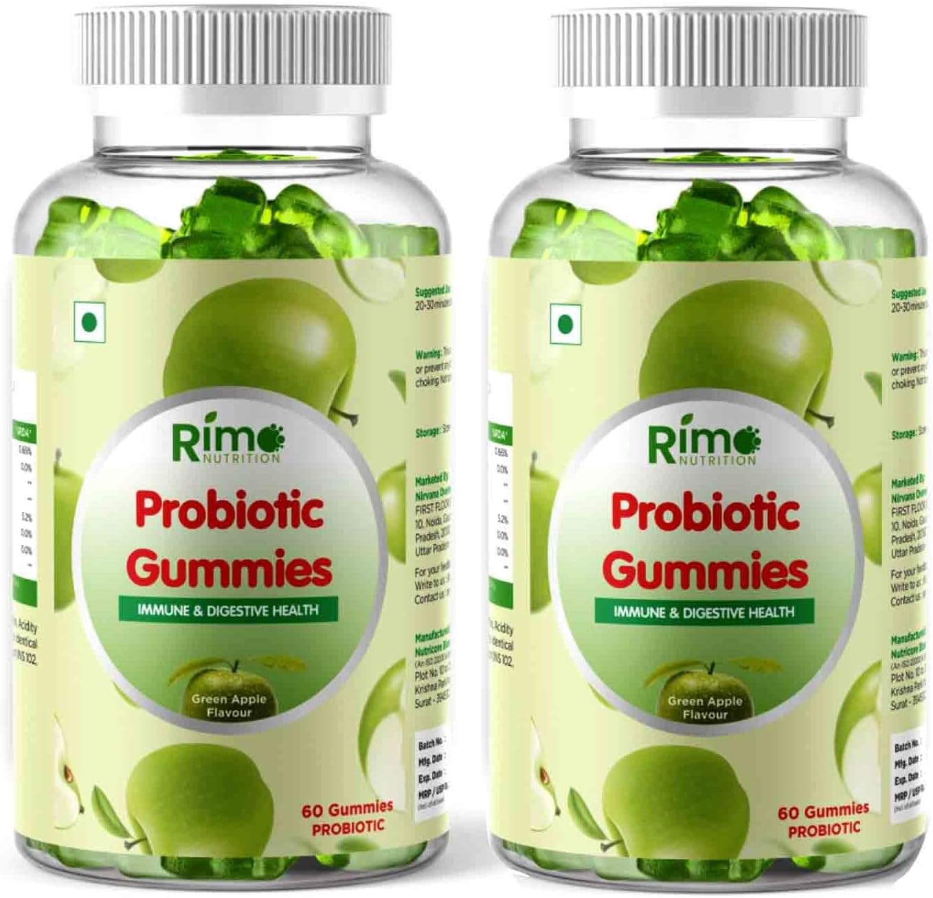 Pack of 2 Green Apple Probiotic Gummies for Men and Women - 5 Billion CFU, Chewable Supplement - 60 Day Supply (120 Count) - BoostGo Australia