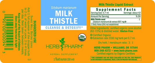 Pack of 2 Herb Pharm Milk Thistle Seed Liquid Extract - 1 Ounce Each for Liver Function Support