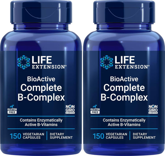 Pack of 2 Life Extension BioActive Complete B-Complex 150 Veg Caps - Enhanced Formula for Energy Support