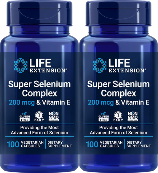Pack of 2 Life Extension Super Selenium Complex 200 mcg & Vitamin E Capsules for Ultimate Health Support