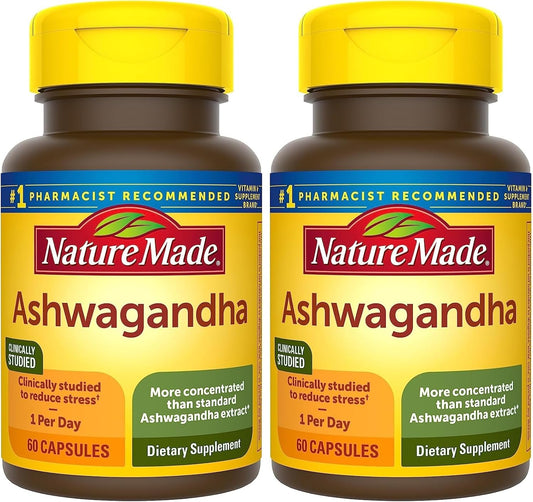 Pack of 2 Nature Made Ashwagandha Capsules 125mg for Stress Support - 60 Capsules Each, 60 Day Supply