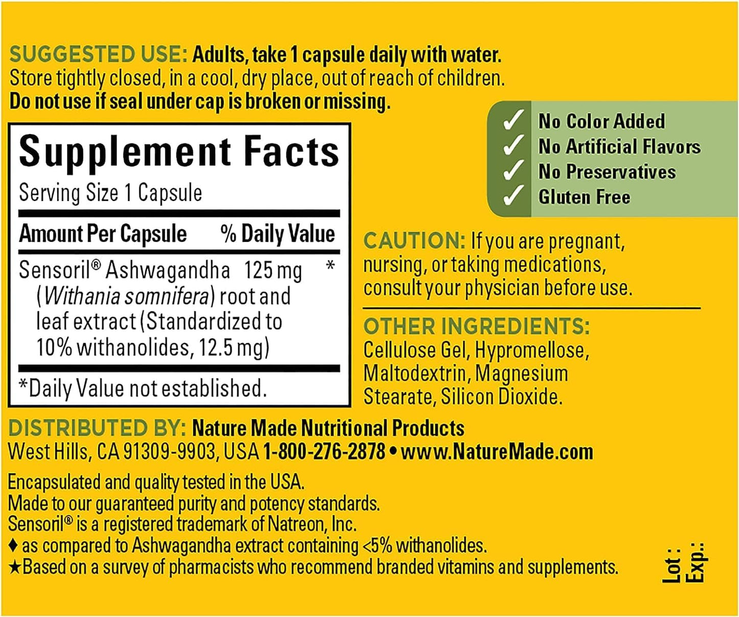 Pack of 2 Nature Made Ashwagandha Capsules 125mg for Stress Support - 60 Capsules Each, 60 Day Supply