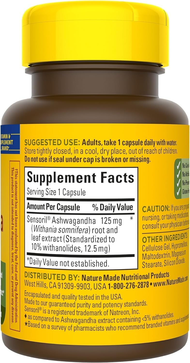 Pack of 2 Nature Made Ashwagandha Capsules 125mg for Stress Support - 60 Capsules Each, 60 Day Supply