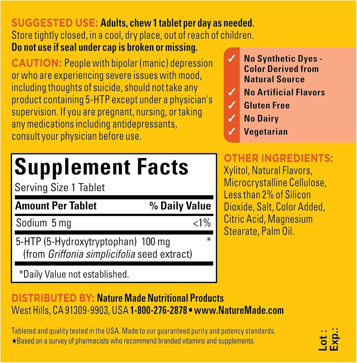 Pack of 2 Nature Made Chewable 5-HTP Mood Support Supplement 100mg - 30 Day Supply