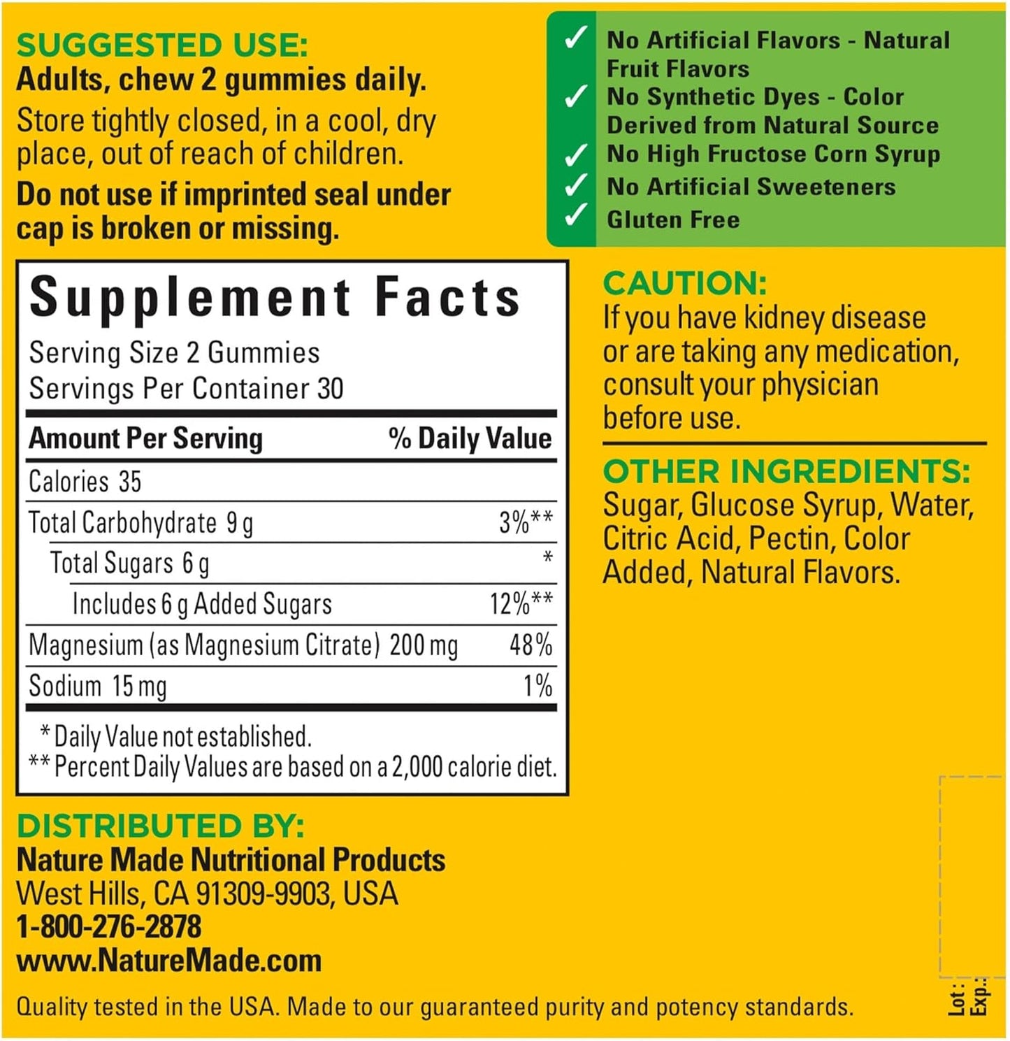Pack of 2 Nature Made High Absorption Magnesium Citrate Gummies - 200mg per Serving - Muscle, Nerve, Bone, and Heart Support - 60 Gummies, 30 Day Supply