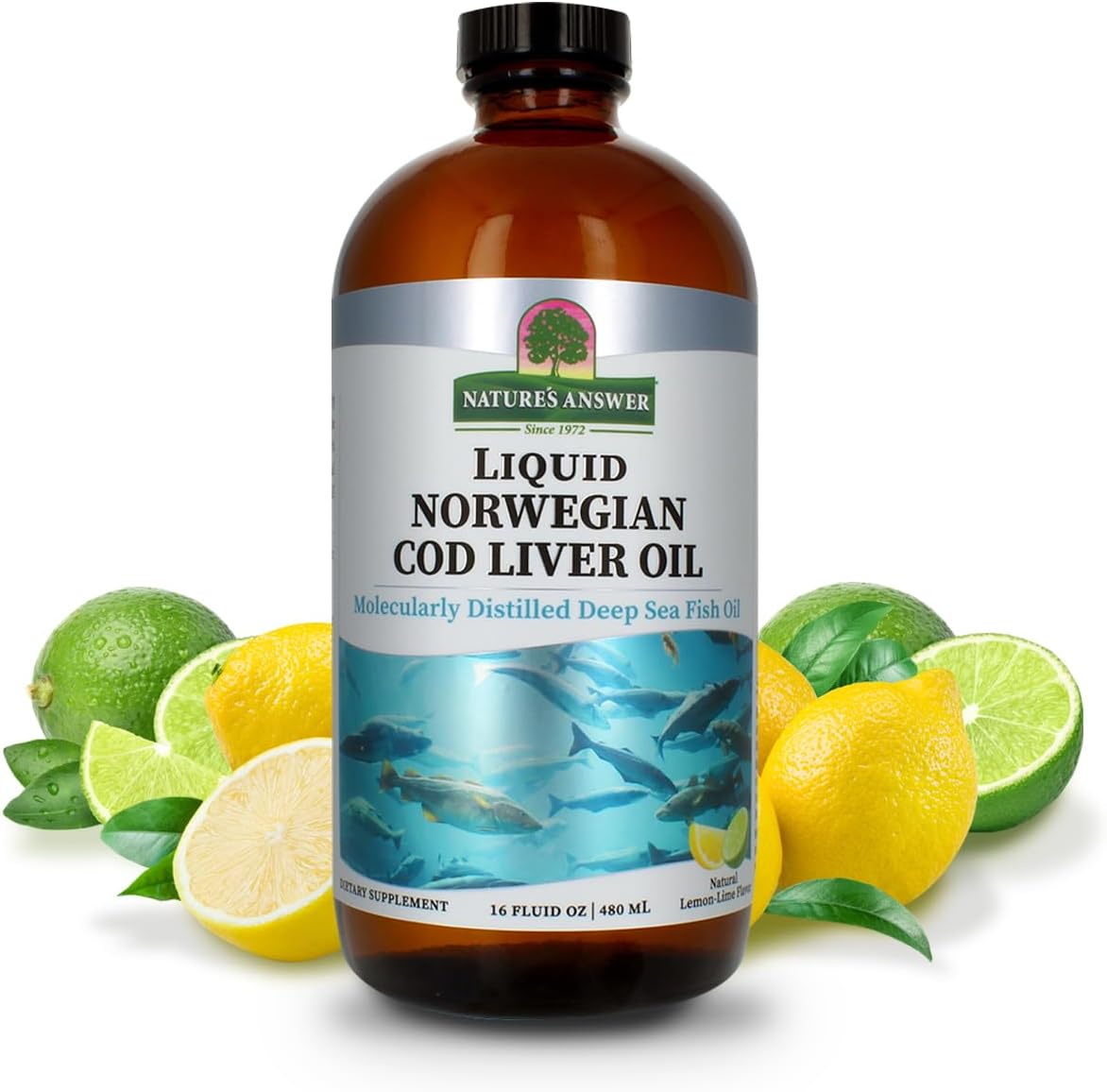 Pack of 2 Nature's Answer Cod Liver Oil Liquid Supplement, 16 oz | Supports Heart & Brain Health | Cognitive & Cardiovascular Support | Delicious Flavor