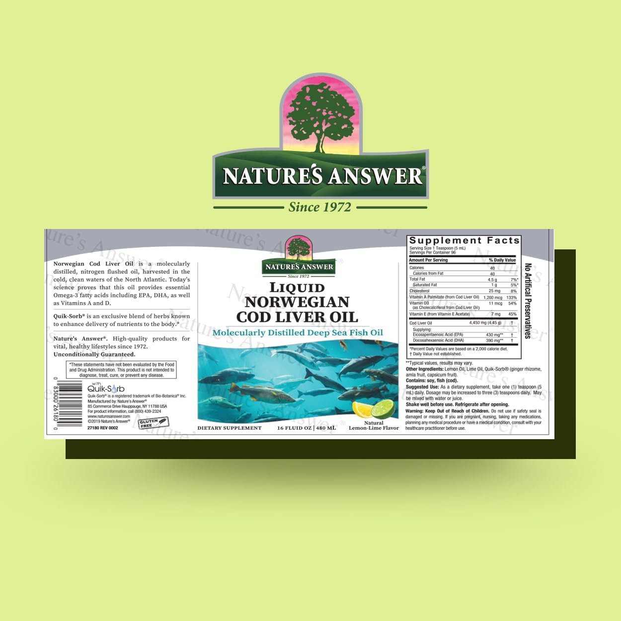Pack of 2 Nature's Answer Cod Liver Oil Liquid Supplement, 16 oz | Supports Heart & Brain Health | Cognitive & Cardiovascular Support | Delicious Flavor