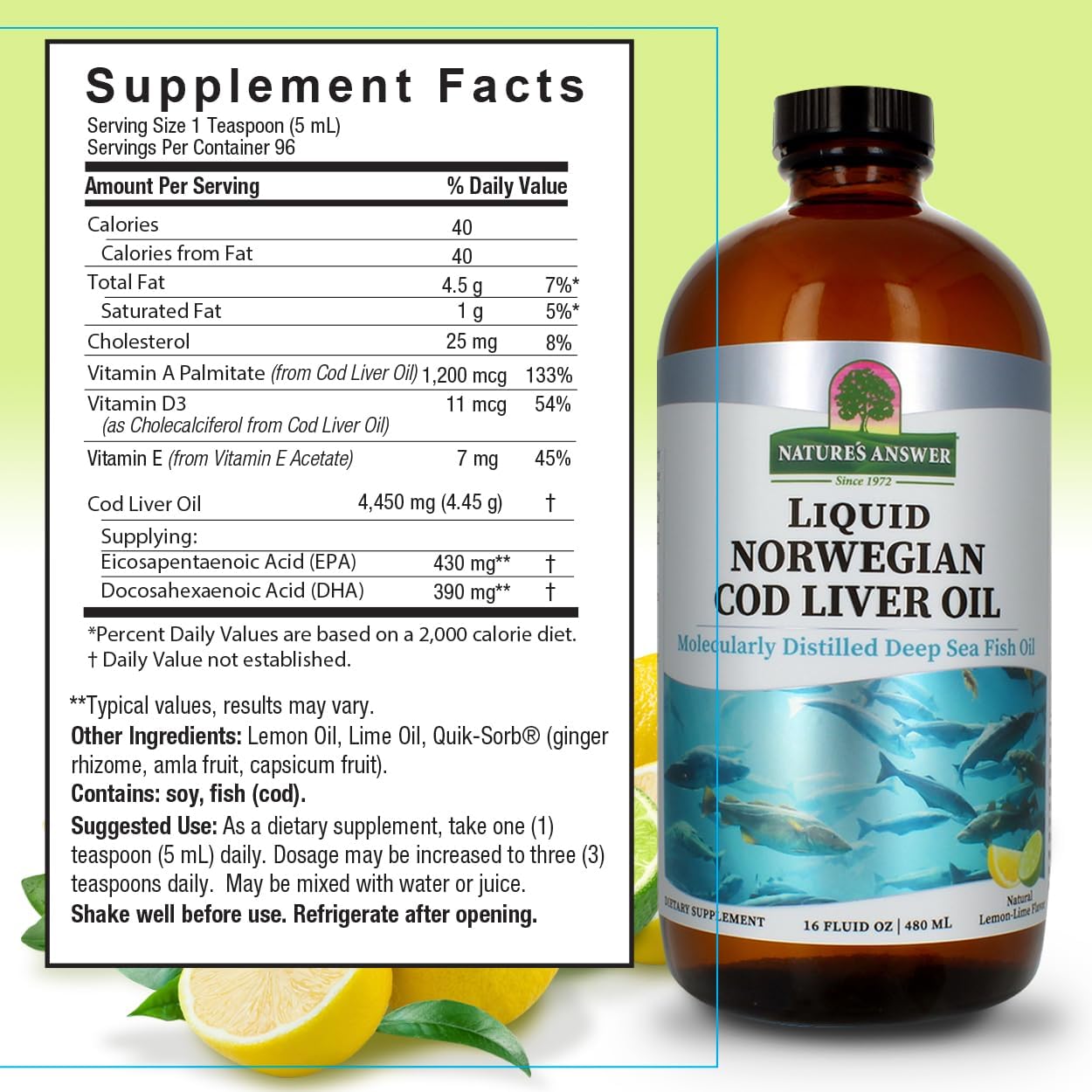 Pack of 2 Nature's Answer Cod Liver Oil Liquid Supplement, 16 oz | Supports Heart & Brain Health | Cognitive & Cardiovascular Support | Delicious Flavor