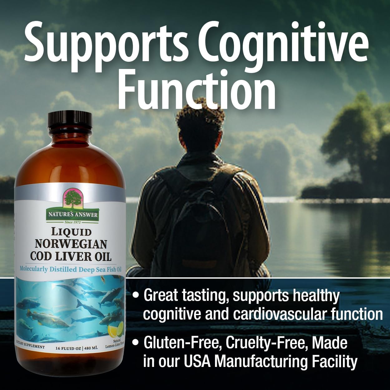Pack of 2 Nature's Answer Cod Liver Oil Liquid Supplement, 16 oz | Supports Heart & Brain Health | Cognitive & Cardiovascular Support | Delicious Flavor