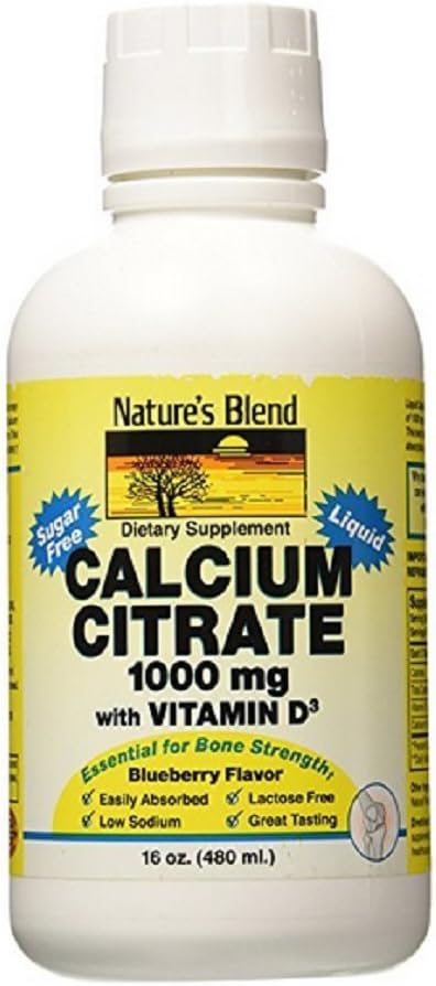 Pack of 2 Nature's Blend Calcium Citrate with D3 Blueberry Flavored Liquid - 16 oz Each