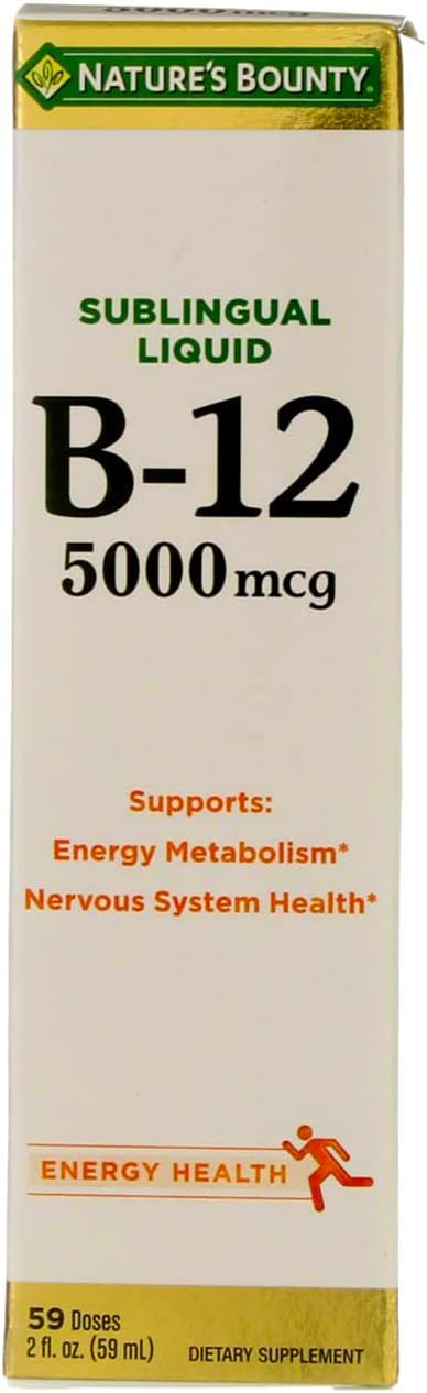 Pack of 2 Nature's Bounty B-12 5000 mcg Sublingual Liquid Energy Health Supplement 2 oz